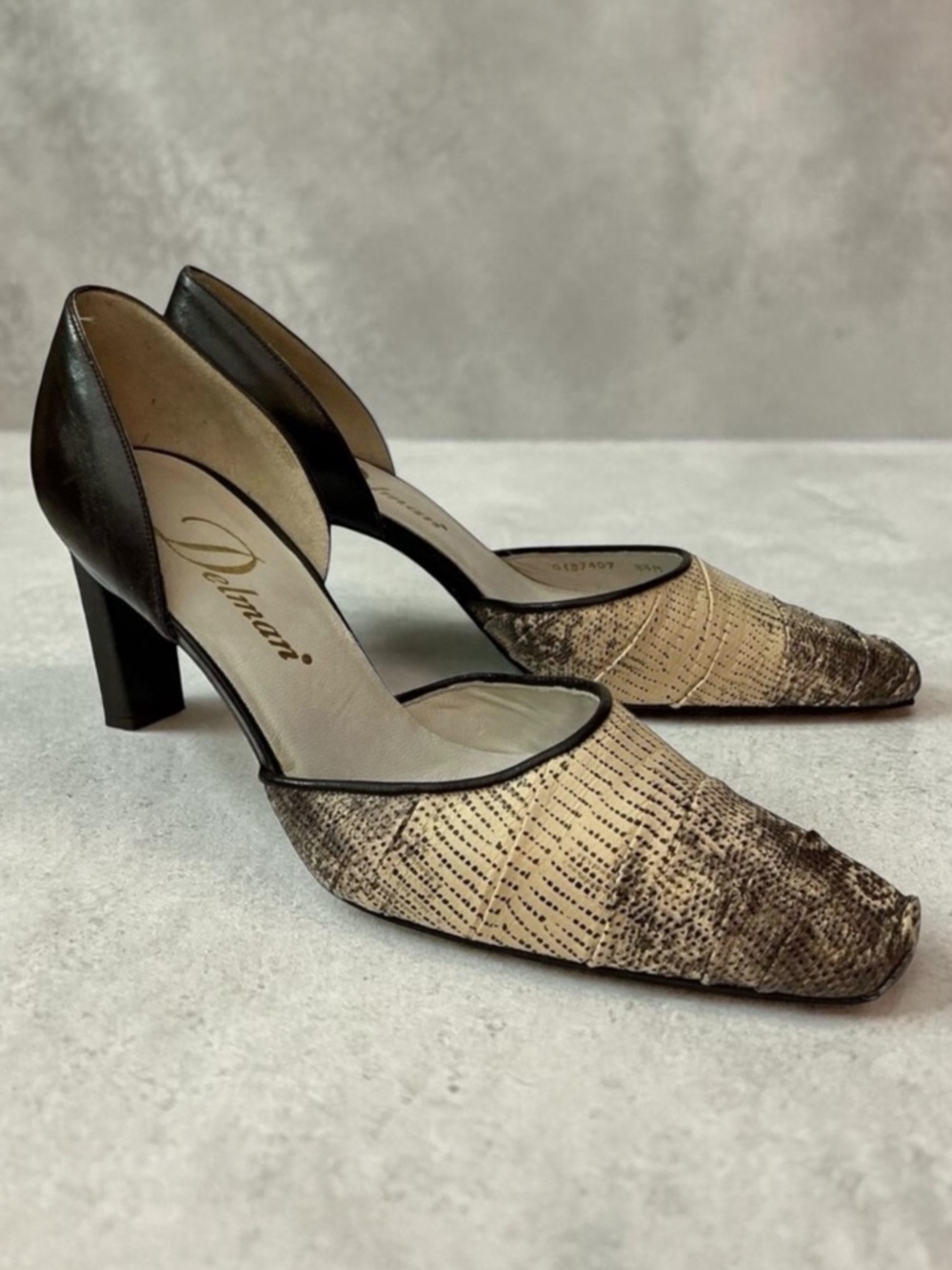 Delman Slip On D’orsay Snakeskin Print Embossed Leather Pointed Toe Pump